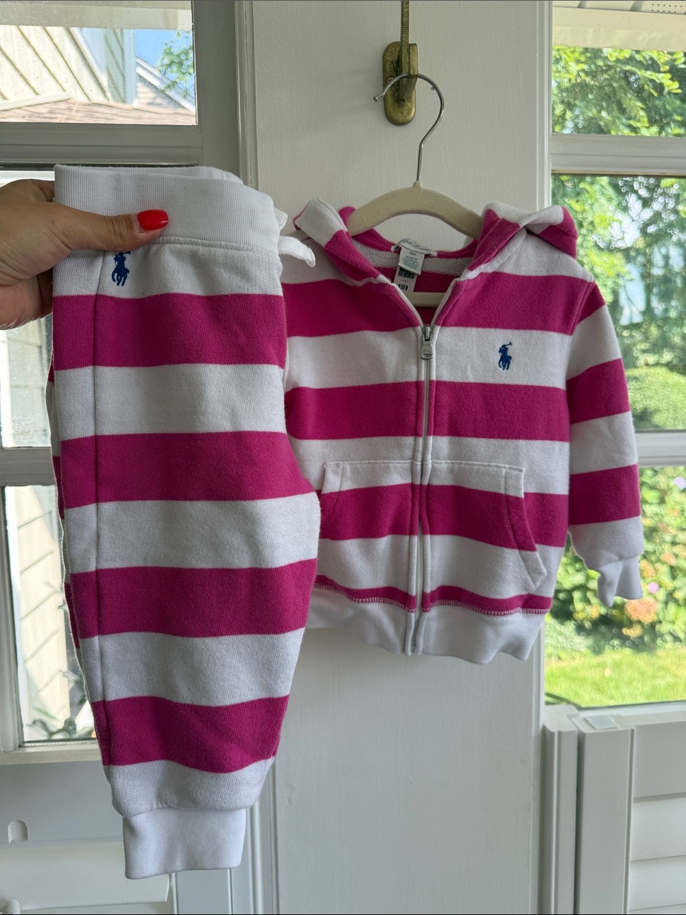 Ralph Lauren Hot Pink & White Striped Hoodie and Joggers Set 18M